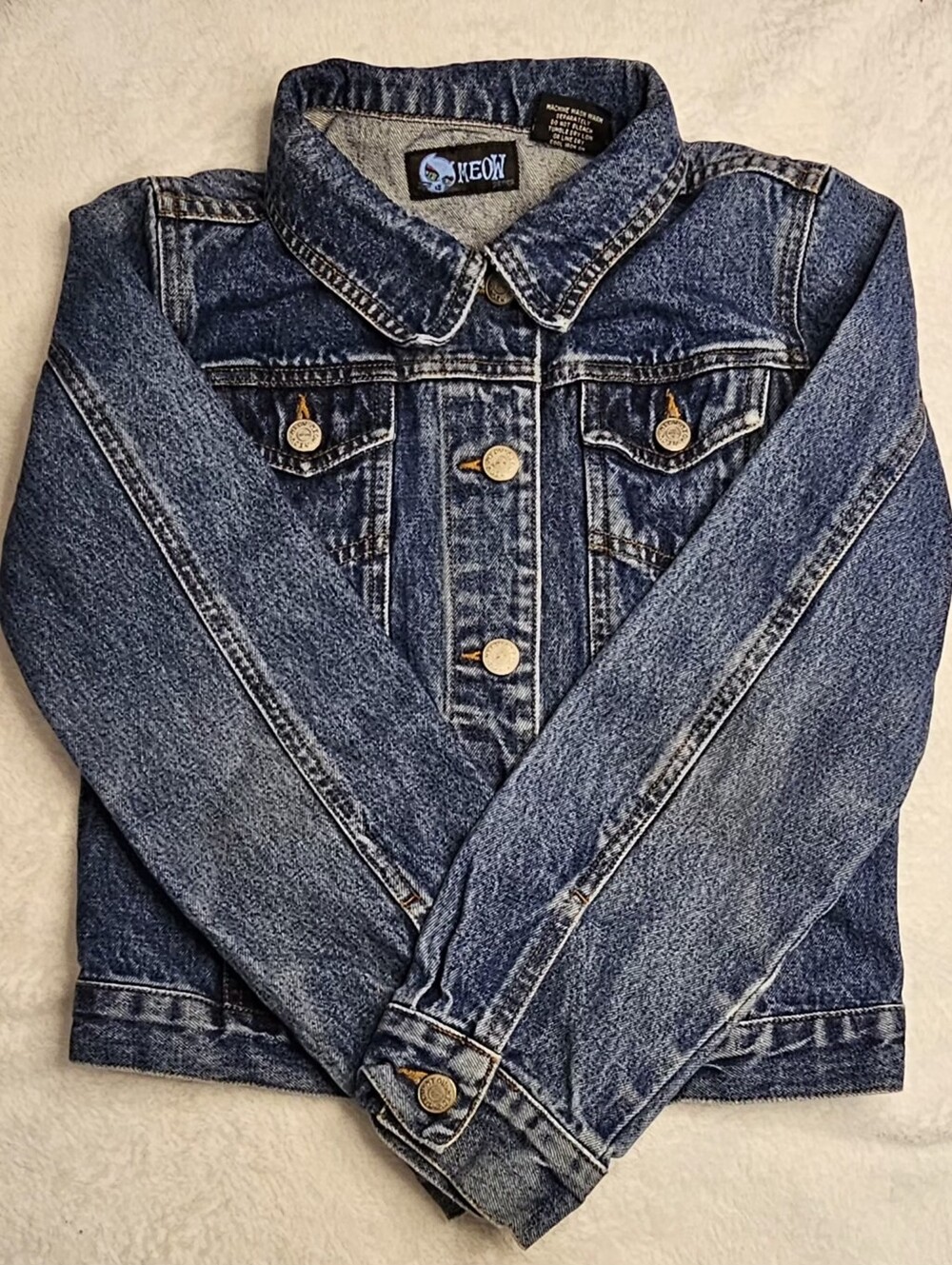 Girls Vintage Meow Genes Upcycled Serape Denim Jacket Size Med